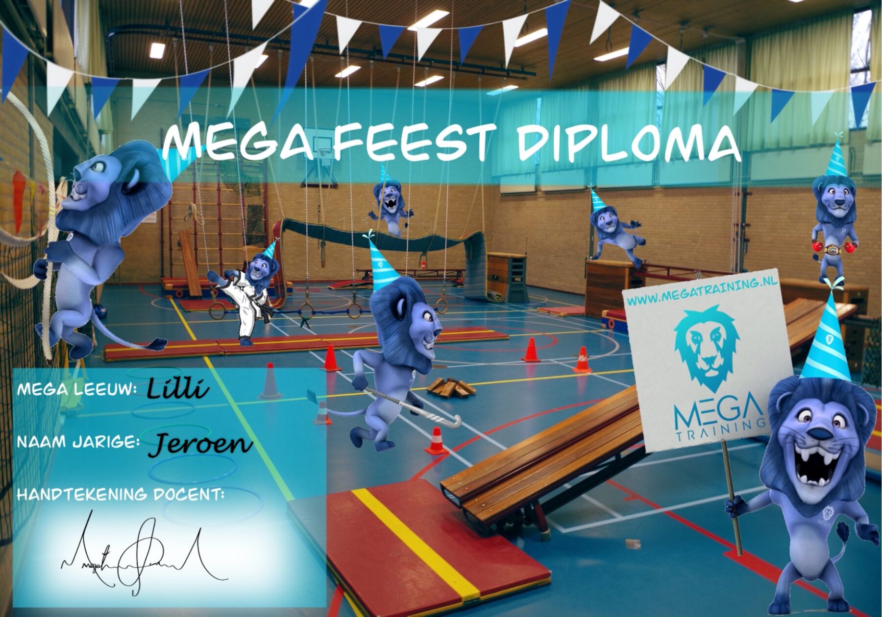 Kinderfeest, diploma, gymzaal